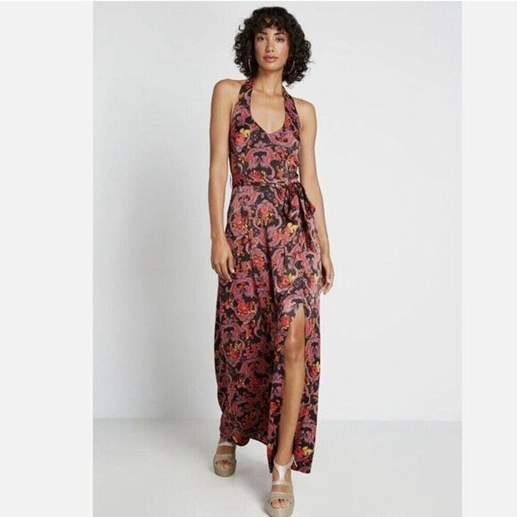 Anthropologie Modcloth We'll Meet Again Floral Retro Halter Maxi Dress Size 8 - Picture 1 of 12